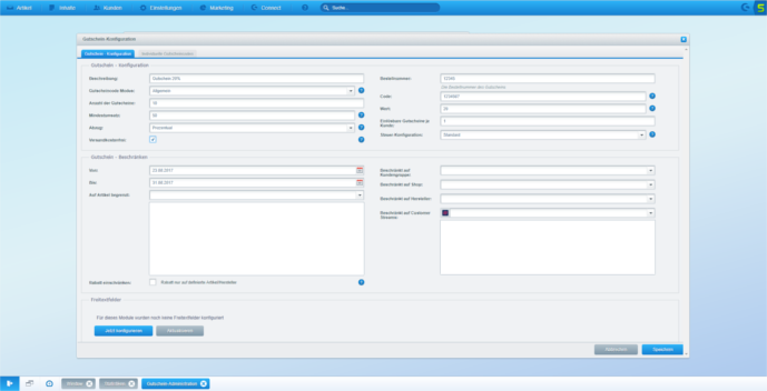 Shopware Backend Gutscheinaktionen verwalten und erstellen