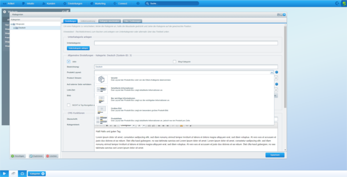 Shopware Backend Shopkategorien anlegen und verwalten